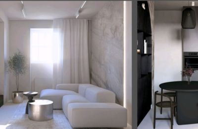 Castle Apartment for sale Lubiechowo, West Pomerania,, Salon i kuchnia - projekt aranżacji 