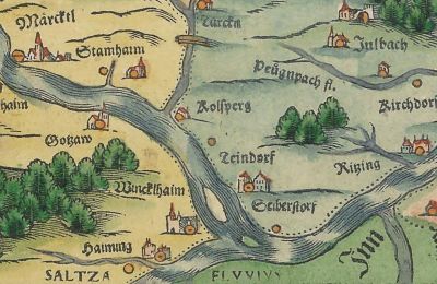 Castle for sale 84375 Kirchdorf am Inn, Hofmarkstraße 2, Bavaria, Älterste bayrische Landkarte 16.Jh. mit Miniaturansicht des Schlosses