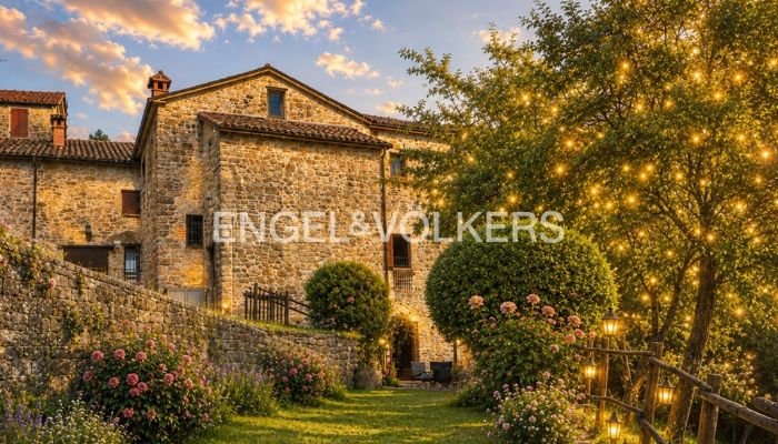 Restored stone house in a medieval village, Val Baganza, Parma