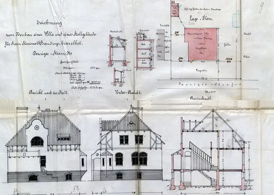 Design for the construction of the villa in Koszalin, Danziger Straße 51