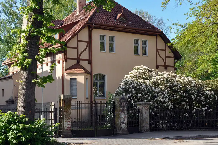 Exterior view of the listed villa in Koszalin in summer
