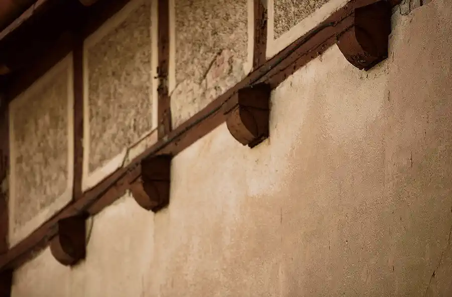 Timber frame details of the historic villa in Koszalin