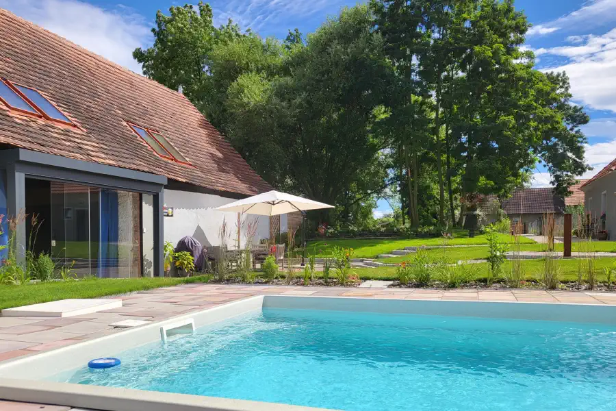 Castle garden with pool